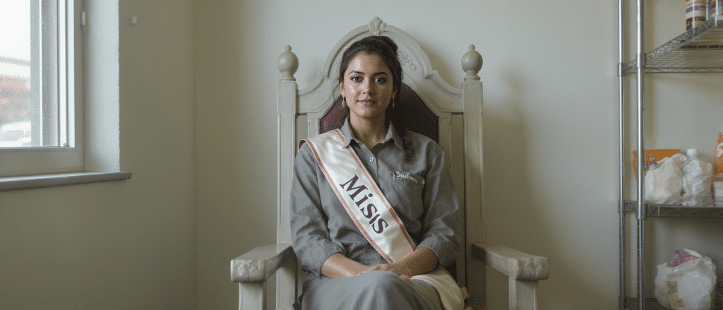 &laquo; Avec une &eacute;charpe de Miss autour des &eacute;paules, Muriel s&rsquo;installe sur le tr&ocirc;ne : le d&eacute;part princier d&rsquo;une employ&eacute;e d&rsquo;hypermarch&eacute; &raquo;