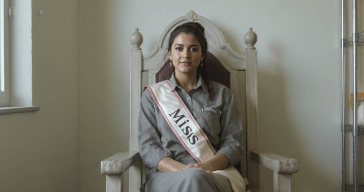 découvrez le départ princier de muriel, employée d'hypermarché, qui s'installe sur le trône avec une écharpe de miss autour des épaules, pour une célébration pleine d'émotion et d'élégance.