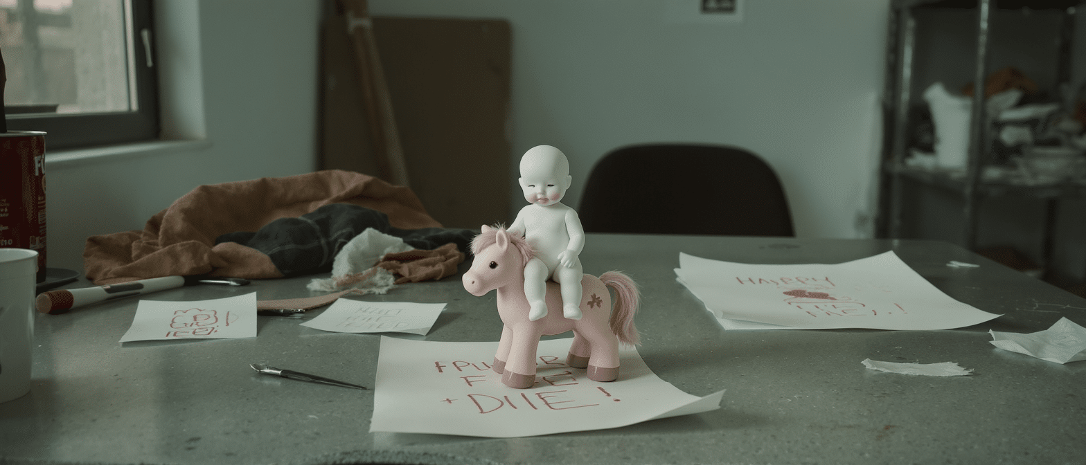 découvrez le pot de départ inattendu de marine, ouvrière dans le btp, avec une poupée sur un poney et des dessins audacieux qui ont surpris ses collègues.
